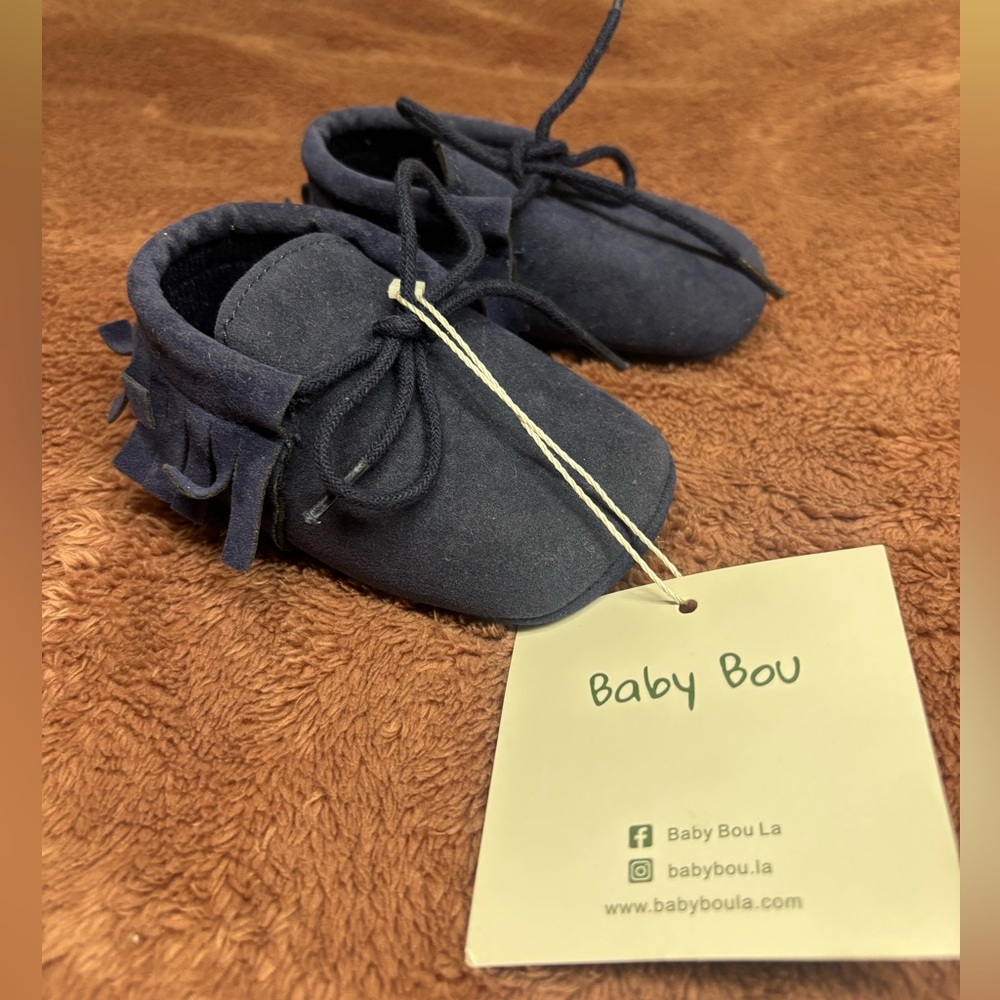 Baby Bou Soft Sole Baby Shoes Navy Blue Suede New With Tags